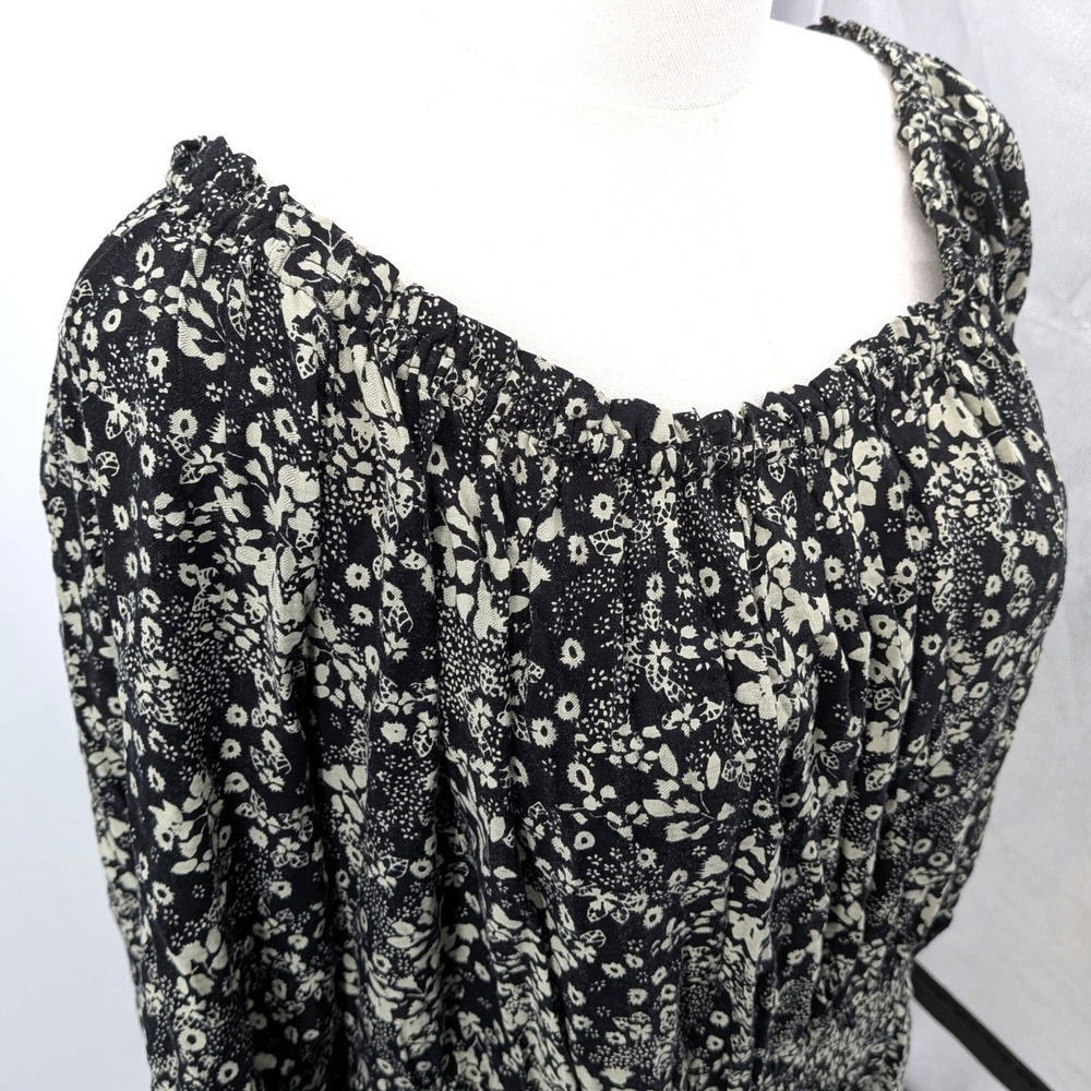 Knox Rose Floral Midi Dress Black Boho Peasant Smocked Long Sleeve Size L - Picture 5 of 8